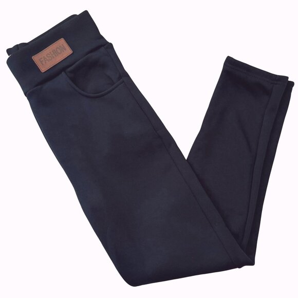 Fleece Lined Leggings Size Large Black High Rise Pockets Winter Warm Athleisure - Picture 2 of 8